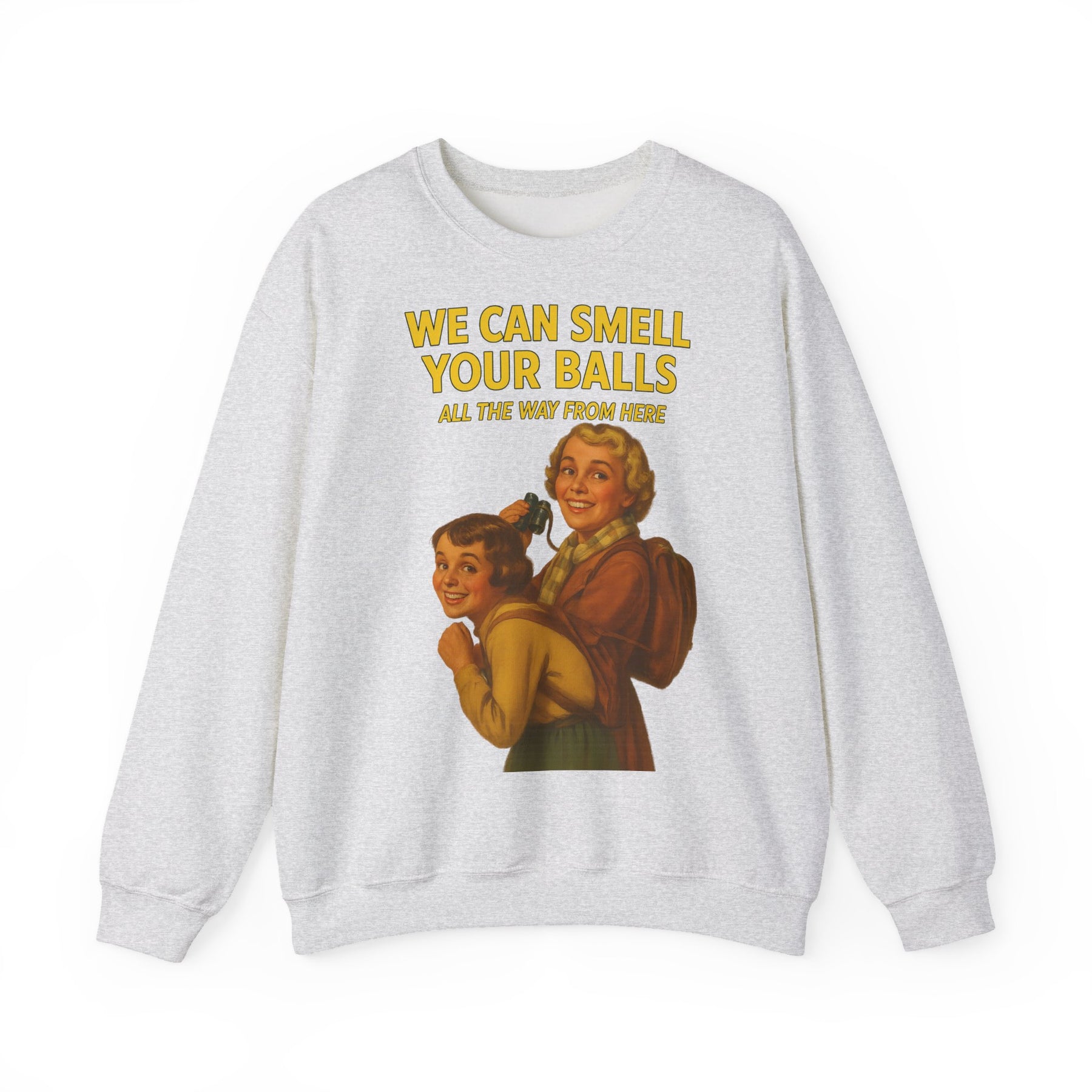 Sweatshirt – Vintage Sweatshirt – „We Can Smell Your Balls“ im Spioninnen-Stil | True Insights Design mit Humor