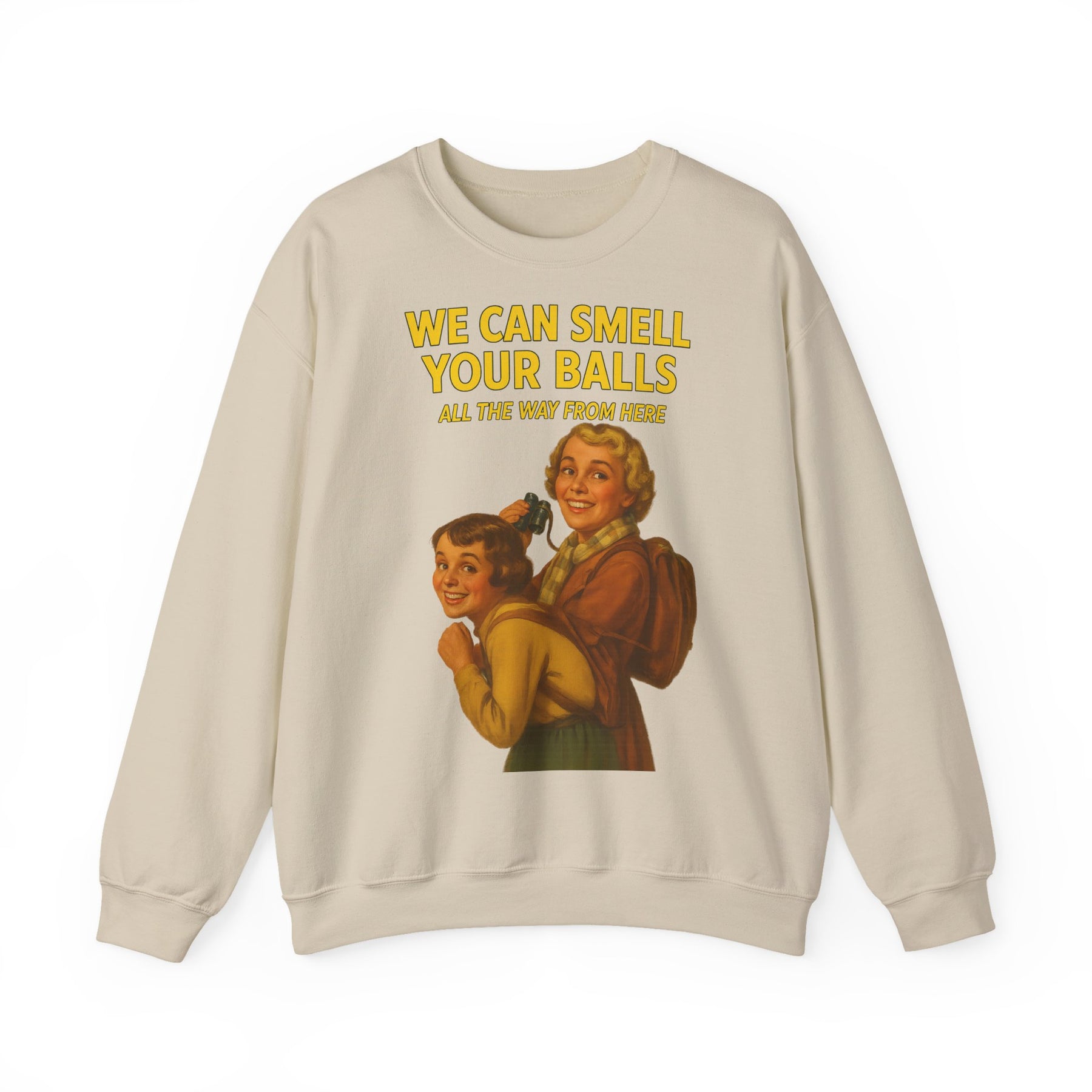Sweatshirt – Vintage Sweatshirt – „We Can Smell Your Balls“ im Spioninnen-Stil | True Insights Design mit Humor