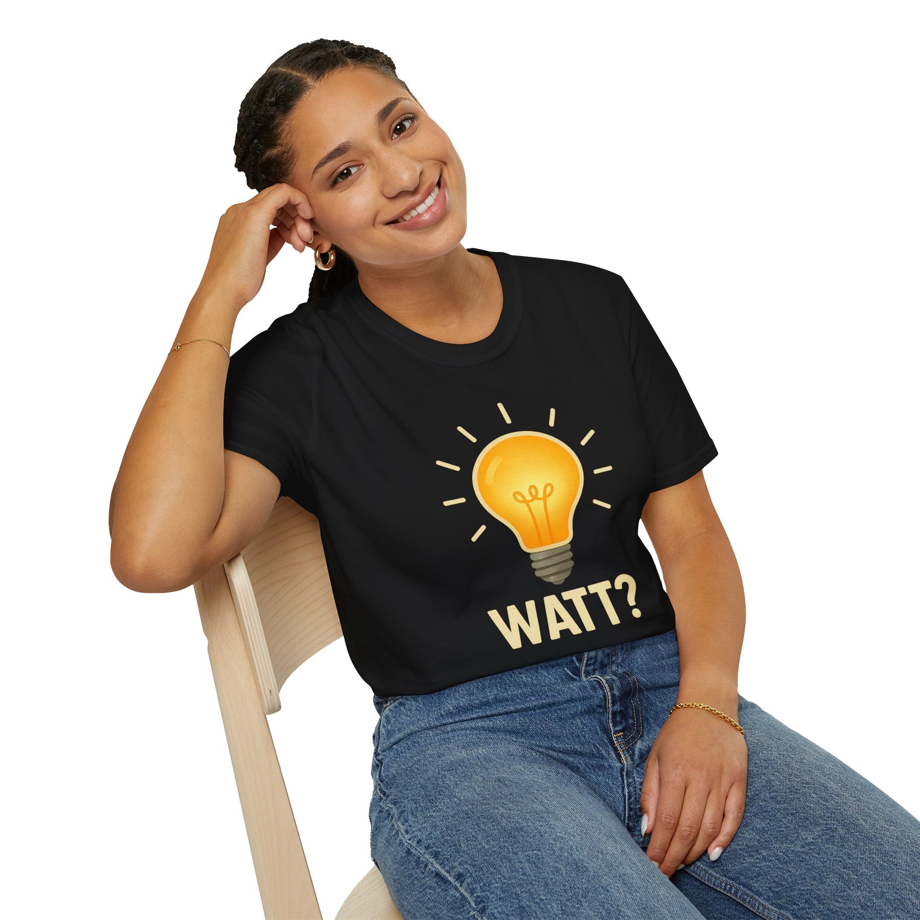 Watt? Lightbulb Unisex Softstyle T-Shirt - Clever & Fun Graphic Tee – Freches Satire-Design für mutige Statements | True Insights