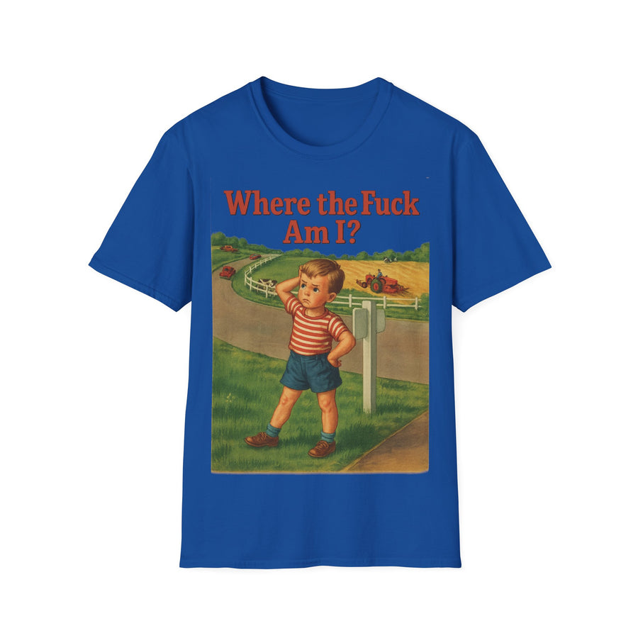 WTF Shirt Where the Fuck Am I - Vintage Retro Design Baumwolle