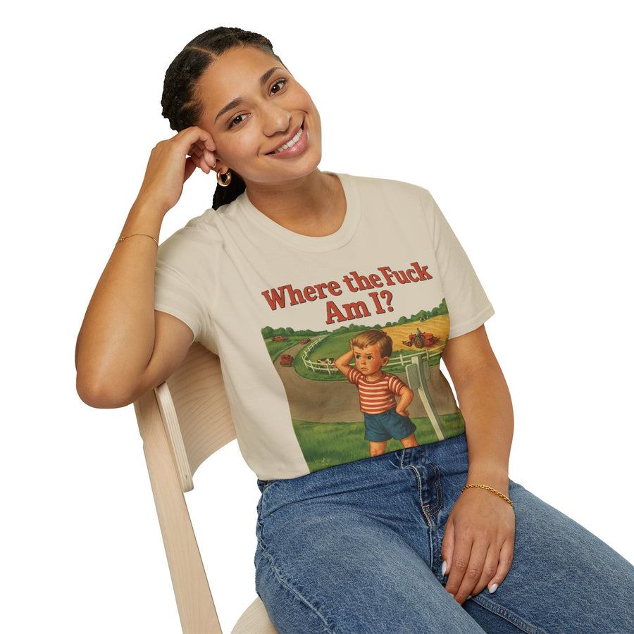 WTF Shirt Where the Fuck Am I - Vintage Retro Design Baumwolle