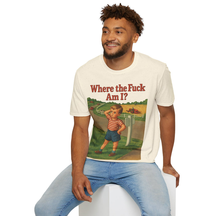 WTF Shirt Where the Fuck Am I - Vintage Retro Design Baumwolle