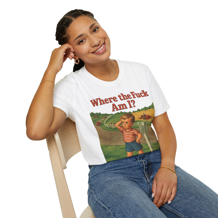 WTF Shirt Where the Fuck Am I - Vintage Retro Design Baumwolle