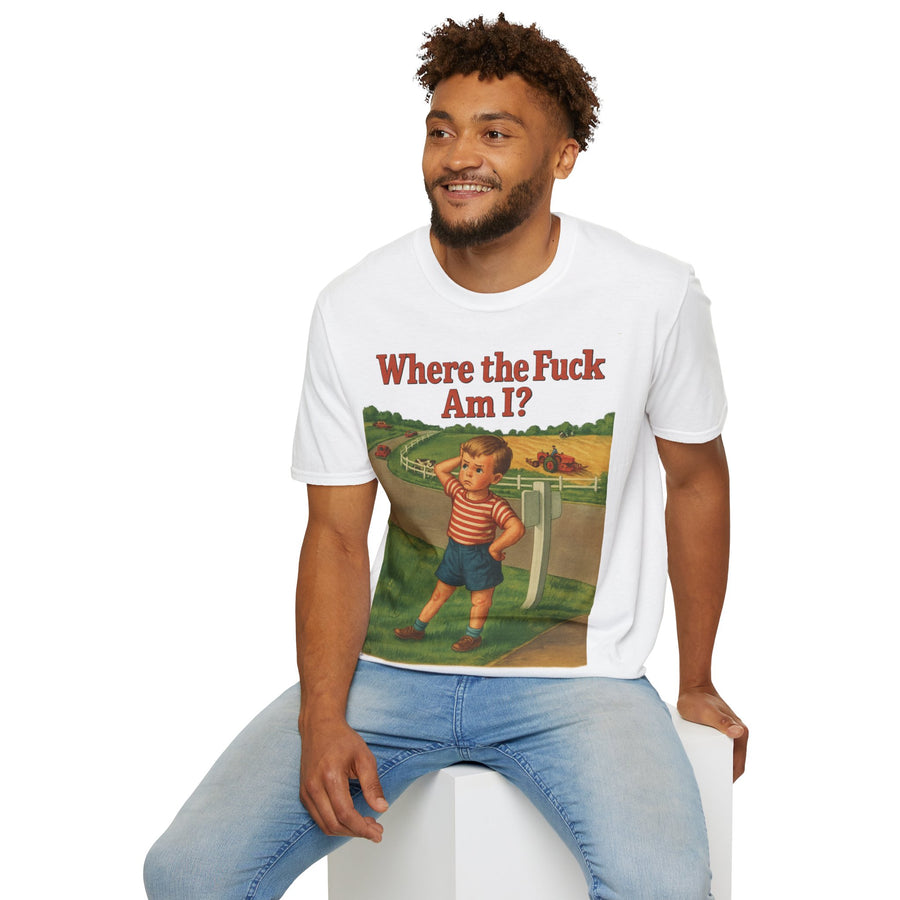 WTF Shirt Where the Fuck Am I - Vintage Retro Design Baumwolle