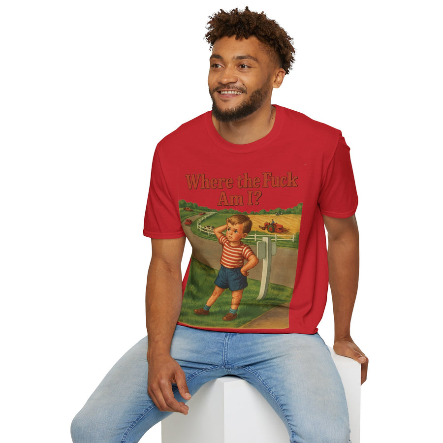 WTF Shirt Where the Fuck Am I - Vintage Retro Design Baumwolle