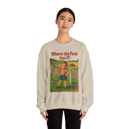 Sweatshirt – Where the Hell Am I? – Vintage Sweatshirt mit nostalgischem Lost-Boy-Motiv | True Insights Design mit Humor