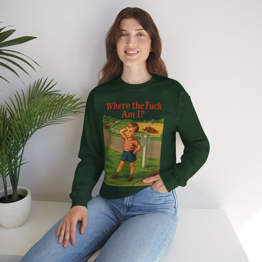 Sweatshirt – Where the Hell Am I? – Vintage Sweatshirt mit nostalgischem Lost-Boy-Motiv | True Insights Design mit Humor