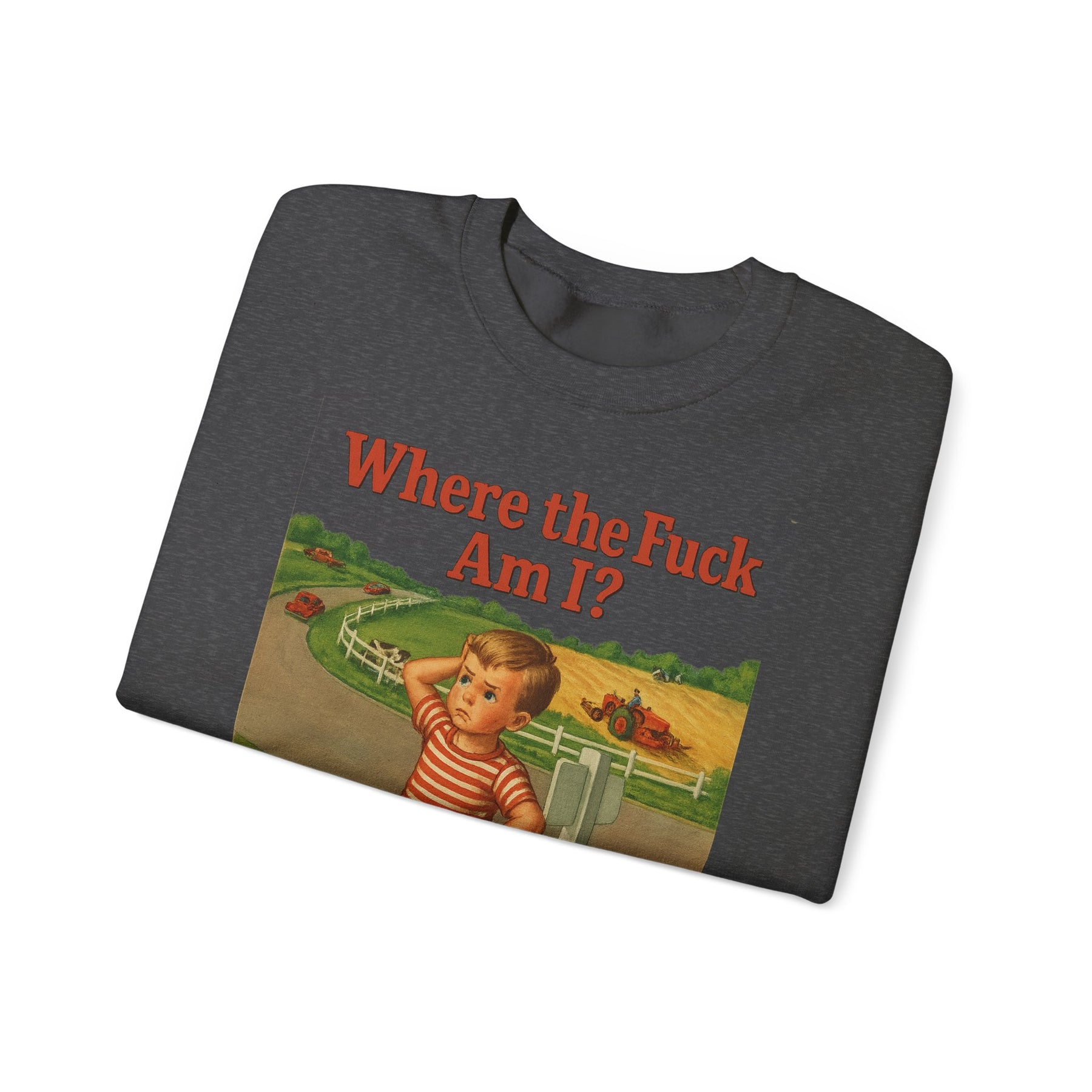 Sweatshirt – Where the Hell Am I? – Vintage Sweatshirt mit nostalgischem Lost-Boy-Motiv | True Insights Design mit Humor