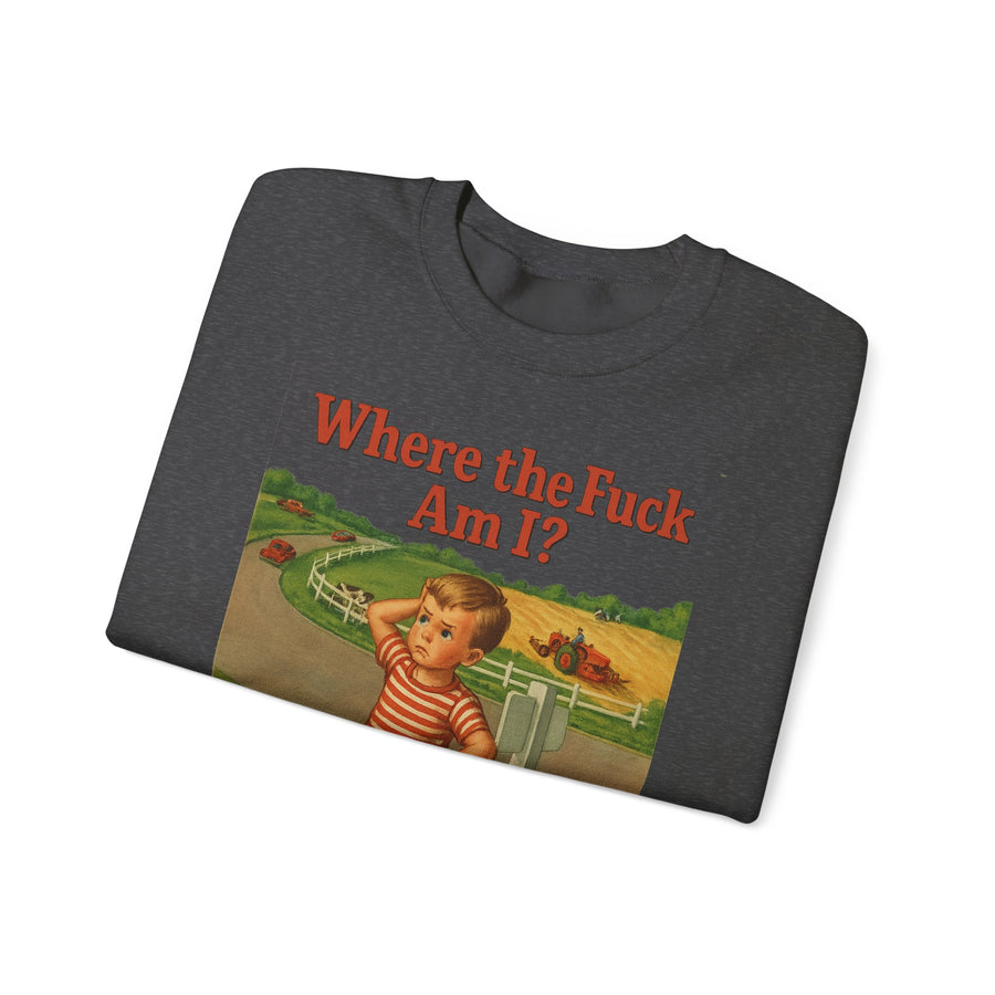 Sweatshirt – Where the Hell Am I? – Vintage Sweatshirt mit nostalgischem Lost-Boy-Motiv | True Insights Design mit Humor