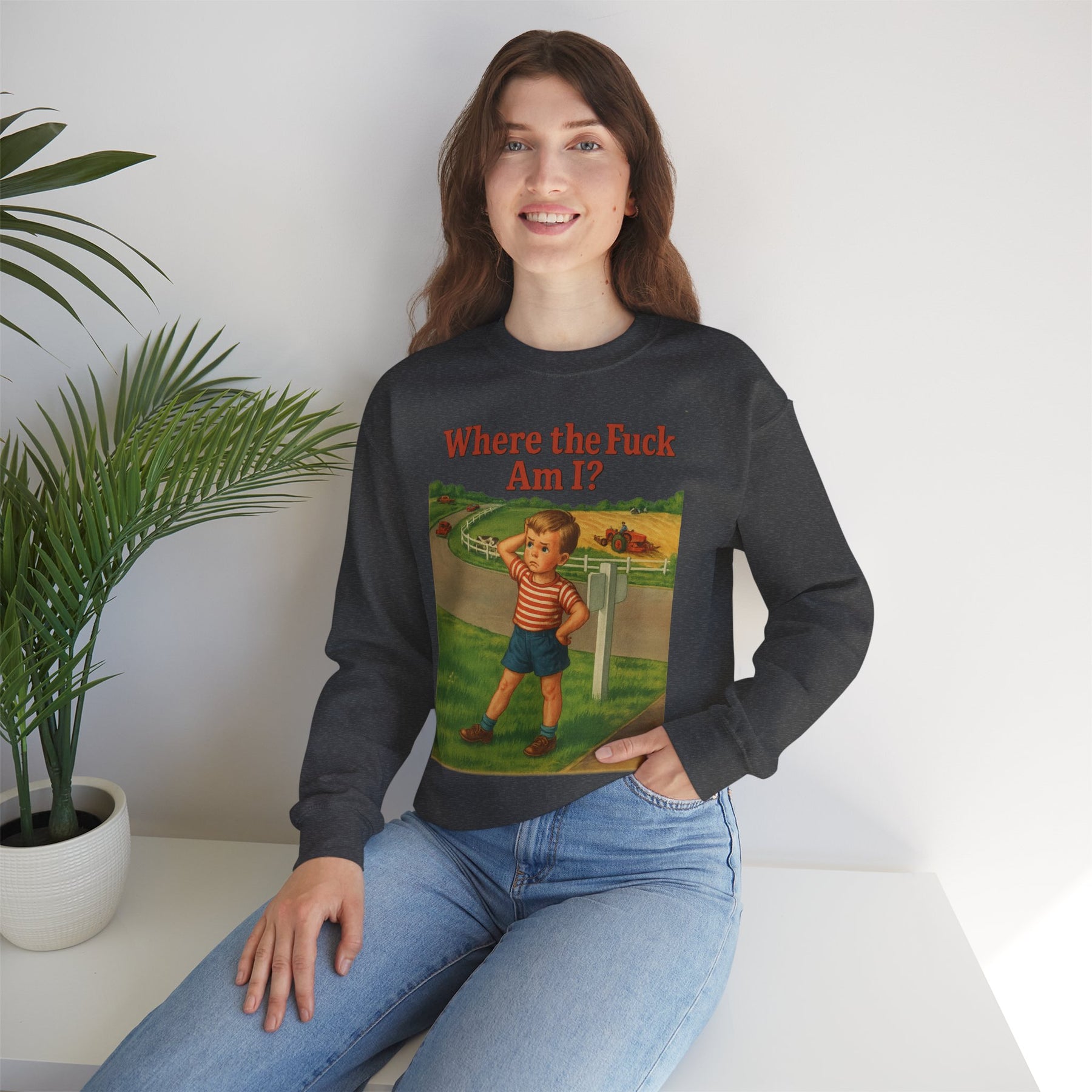 Sweatshirt – Where the Hell Am I? – Vintage Sweatshirt mit nostalgischem Lost-Boy-Motiv | True Insights Design mit Humor