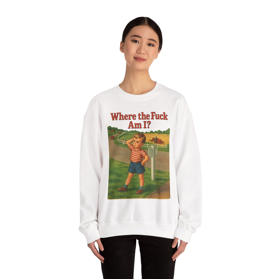 Sweatshirt – Where the Hell Am I? – Vintage Sweatshirt mit nostalgischem Lost-Boy-Motiv | True Insights Design mit Humor