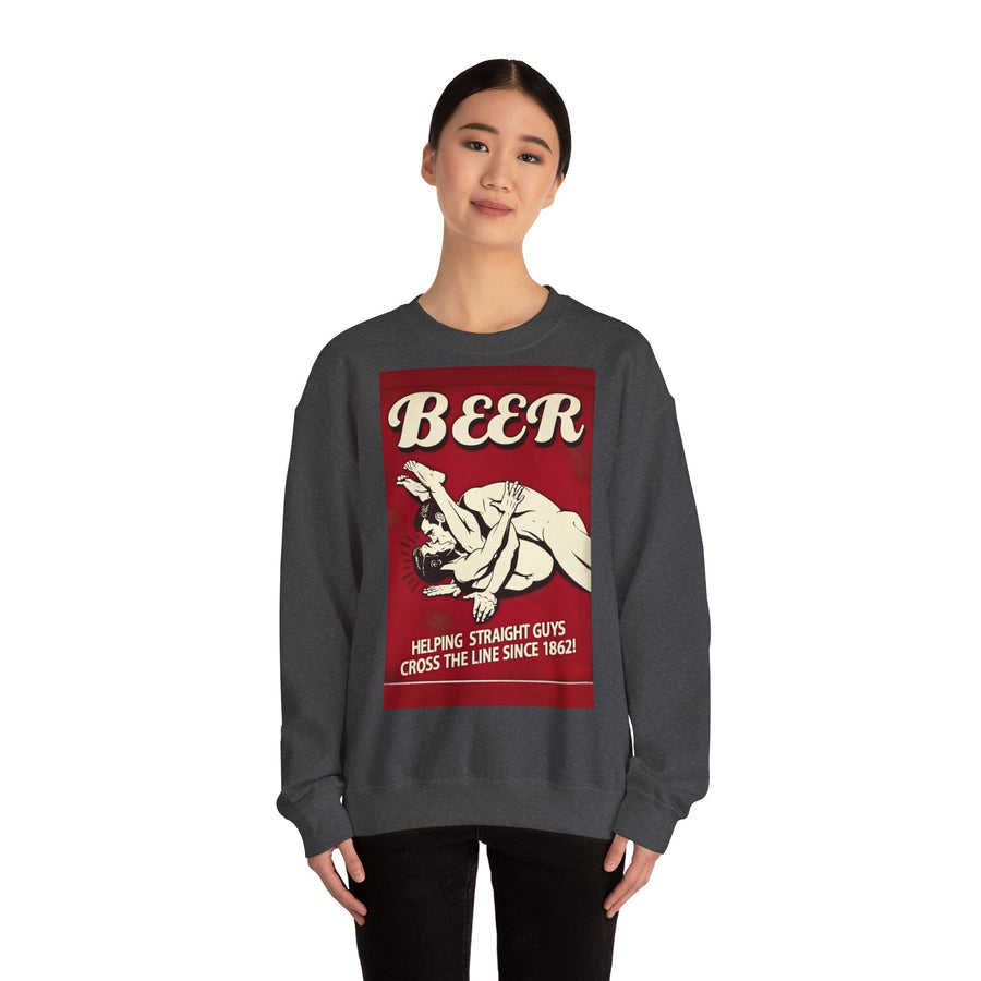 Funny retro beer sweatshirt – BEER - Helping Straight Guys Cross the Line Since 1862! Partywear statement
