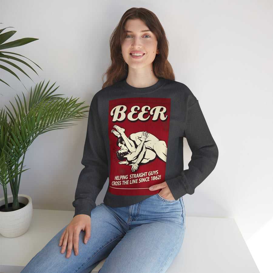 Funny retro beer sweatshirt – BEER - Helping Straight Guys Cross the Line Since 1862! Partywear statement