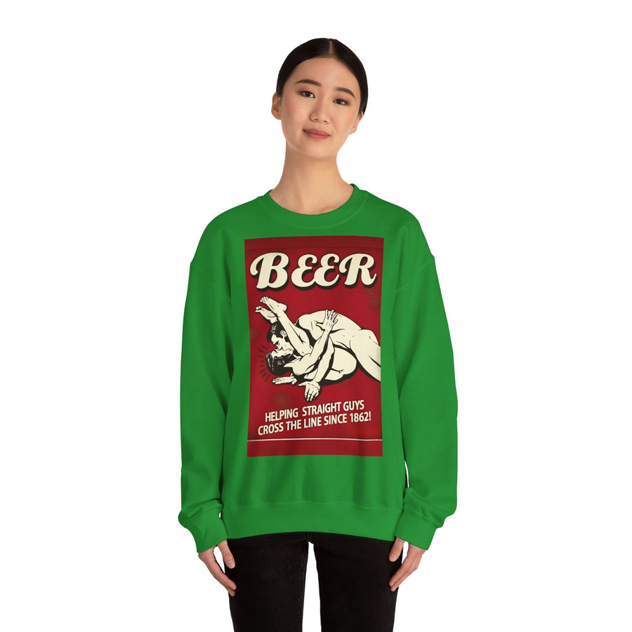 Funny retro beer sweatshirt – BEER - Helping Straight Guys Cross the Line Since 1862! Partywear statement