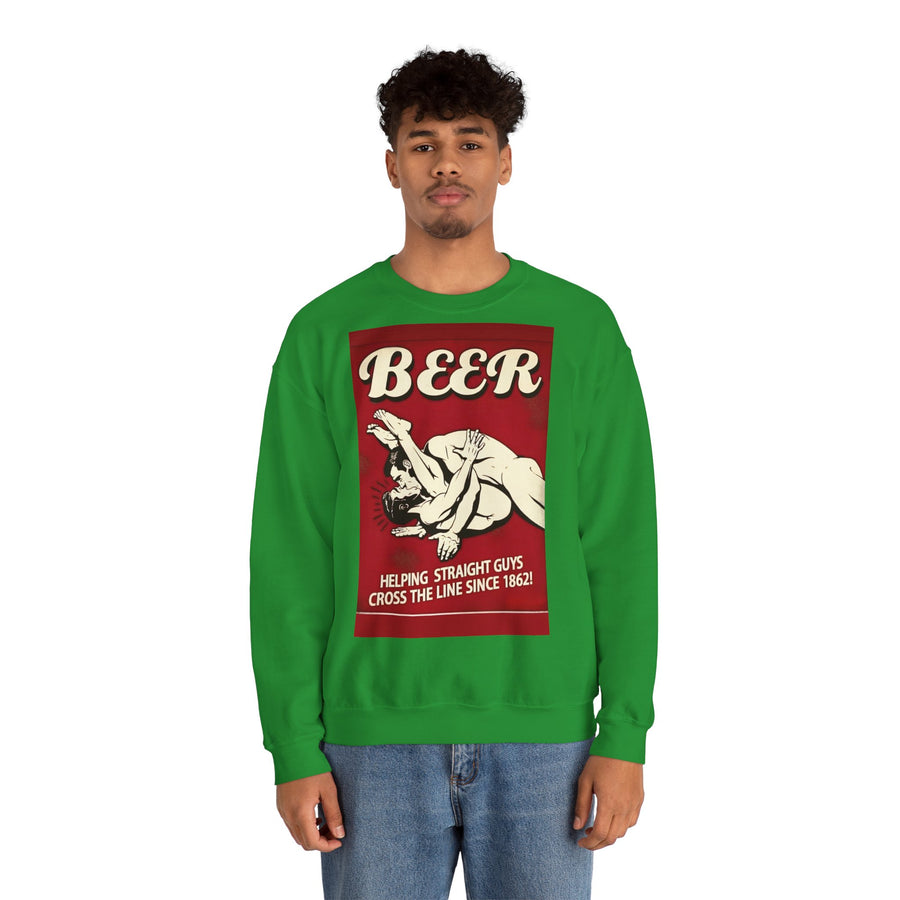 Funny retro beer sweatshirt – BEER - Helping Straight Guys Cross the Line Since 1862! Partywear statement