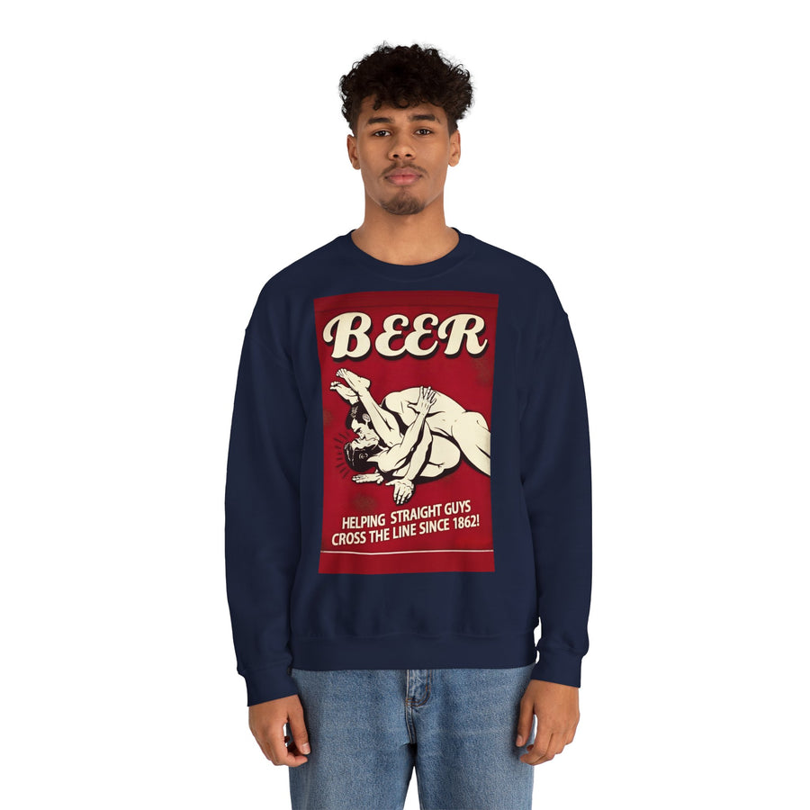 Funny retro beer sweatshirt – BEER - Helping Straight Guys Cross the Line Since 1862! Partywear statement