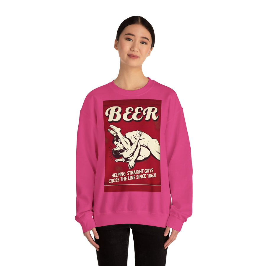 Funny retro beer sweatshirt – BEER - Helping Straight Guys Cross the Line Since 1862! Partywear statement