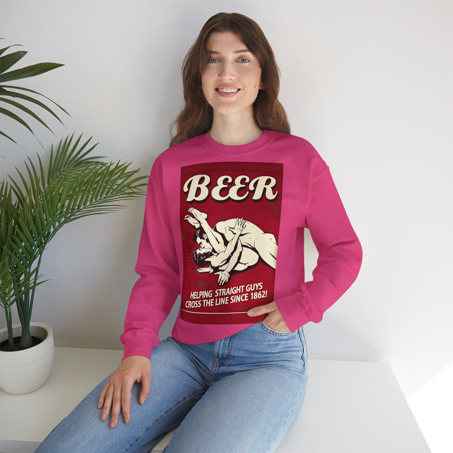 Funny retro beer sweatshirt – BEER - Helping Straight Guys Cross the Line Since 1862! Partywear statement