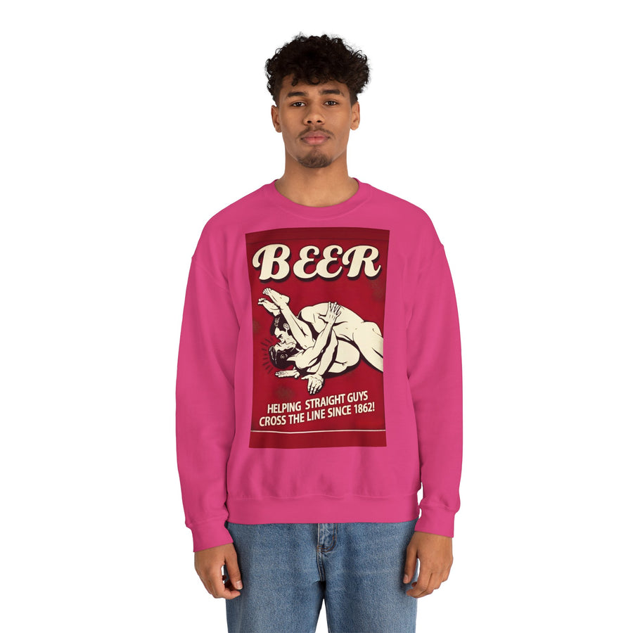 Funny retro beer sweatshirt – BEER - Helping Straight Guys Cross the Line Since 1862! Partywear statement