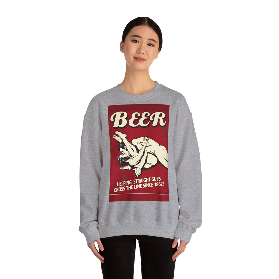 Funny retro beer sweatshirt – BEER - Helping Straight Guys Cross the Line Since 1862! Partywear statement