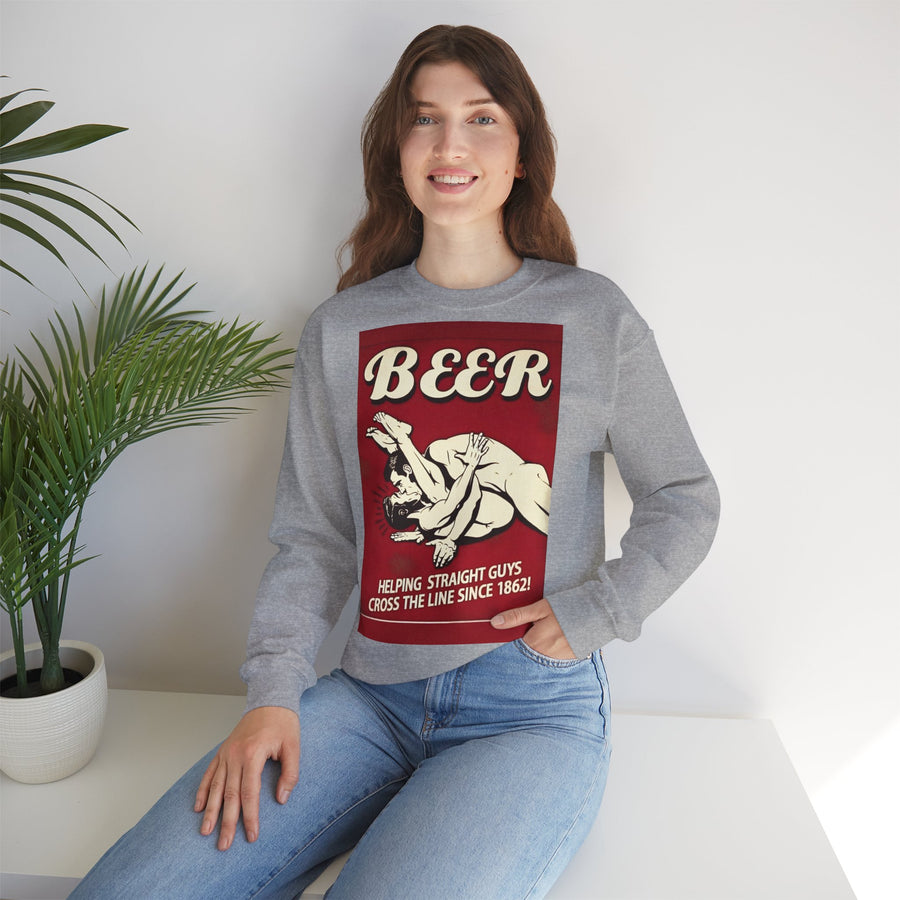 Funny retro beer sweatshirt – BEER - Helping Straight Guys Cross the Line Since 1862! Partywear statement