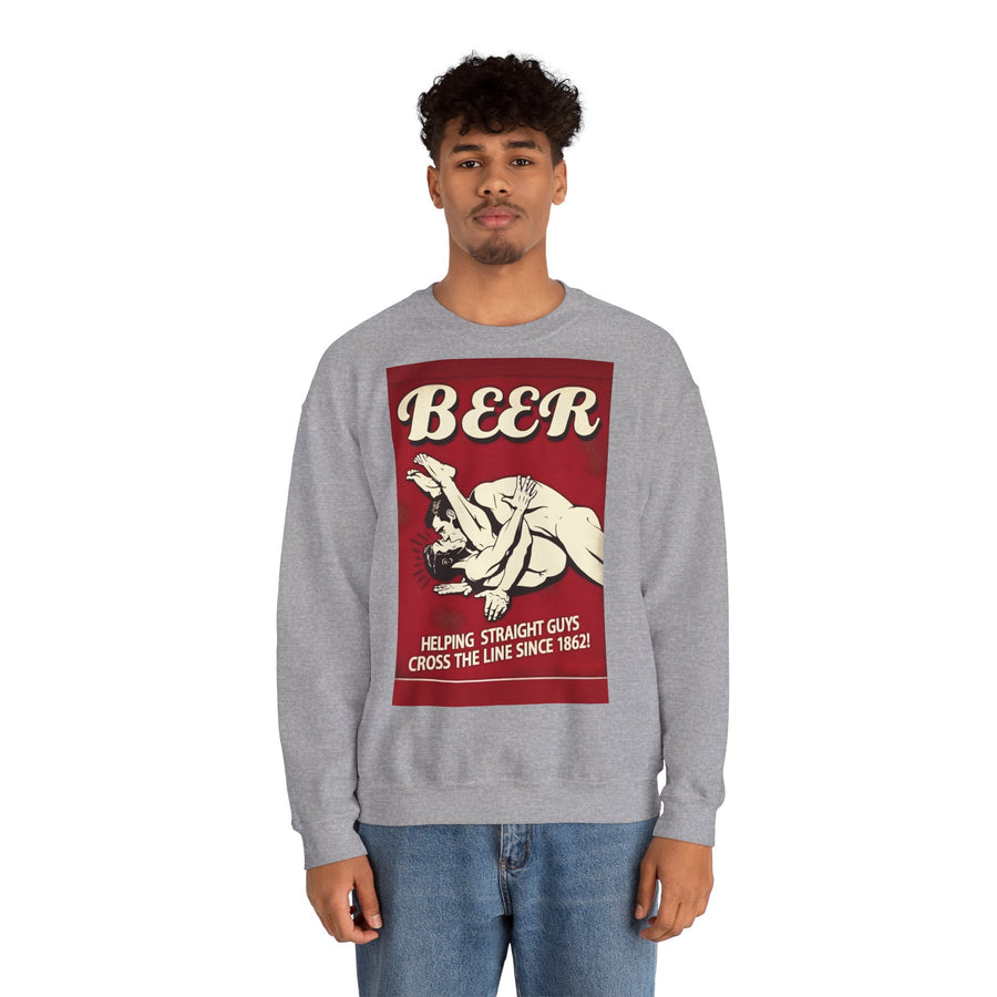 Funny retro beer sweatshirt – BEER - Helping Straight Guys Cross the Line Since 1862! Partywear statement