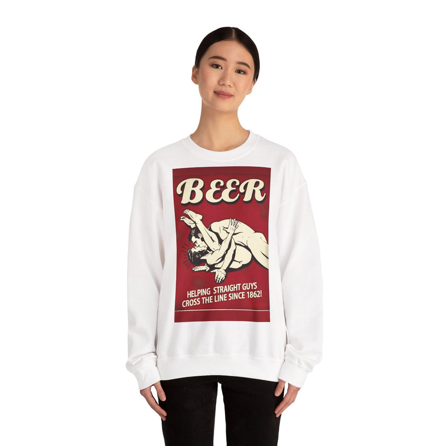 Funny retro beer sweatshirt – BEER - Helping Straight Guys Cross the Line Since 1862! Partywear statement