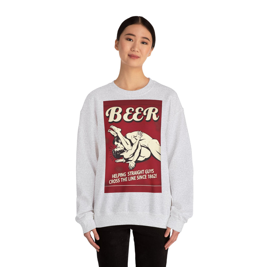 Funny retro beer sweatshirt – BEER - Helping Straight Guys Cross the Line Since 1862! Partywear statement