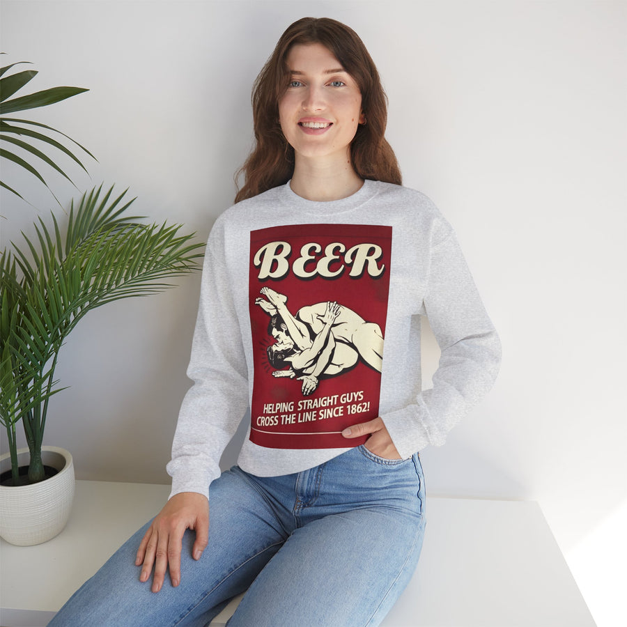 Funny retro beer sweatshirt – BEER - Helping Straight Guys Cross the Line Since 1862! Partywear statement