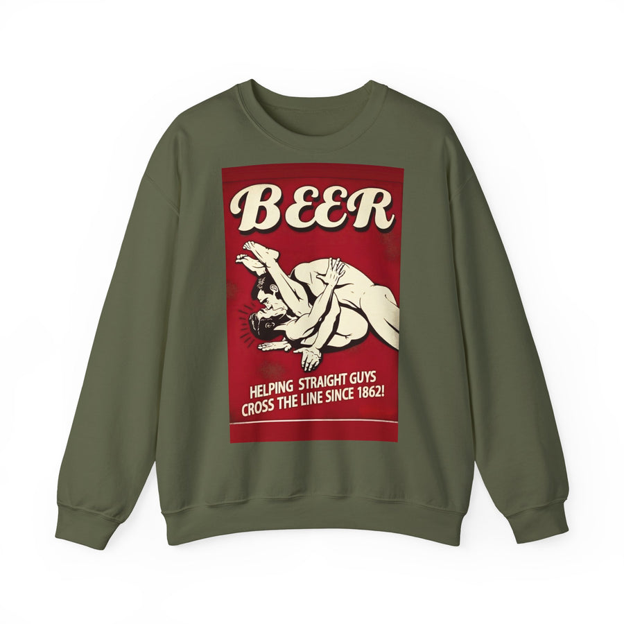 Funny retro beer sweatshirt – BEER - Helping Straight Guys Cross the Line Since 1862! Partywear statement