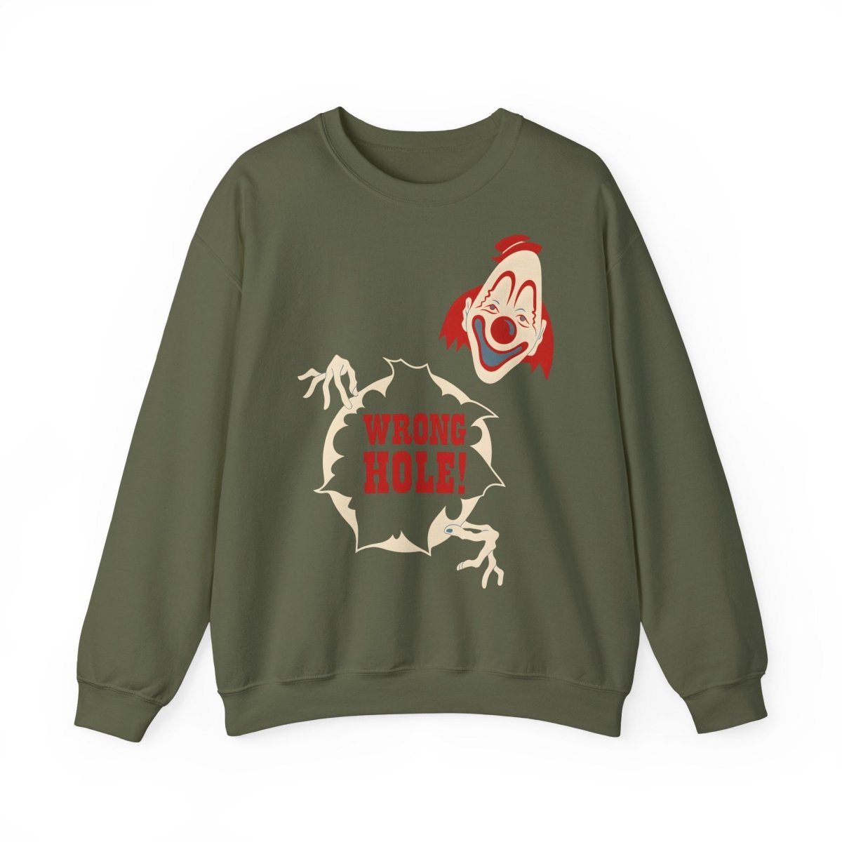 Sweatshirt – Wrong Hole! – Schwarzhumoriges Sweatshirt mit Clown-Design | True Insights Design mit Humor