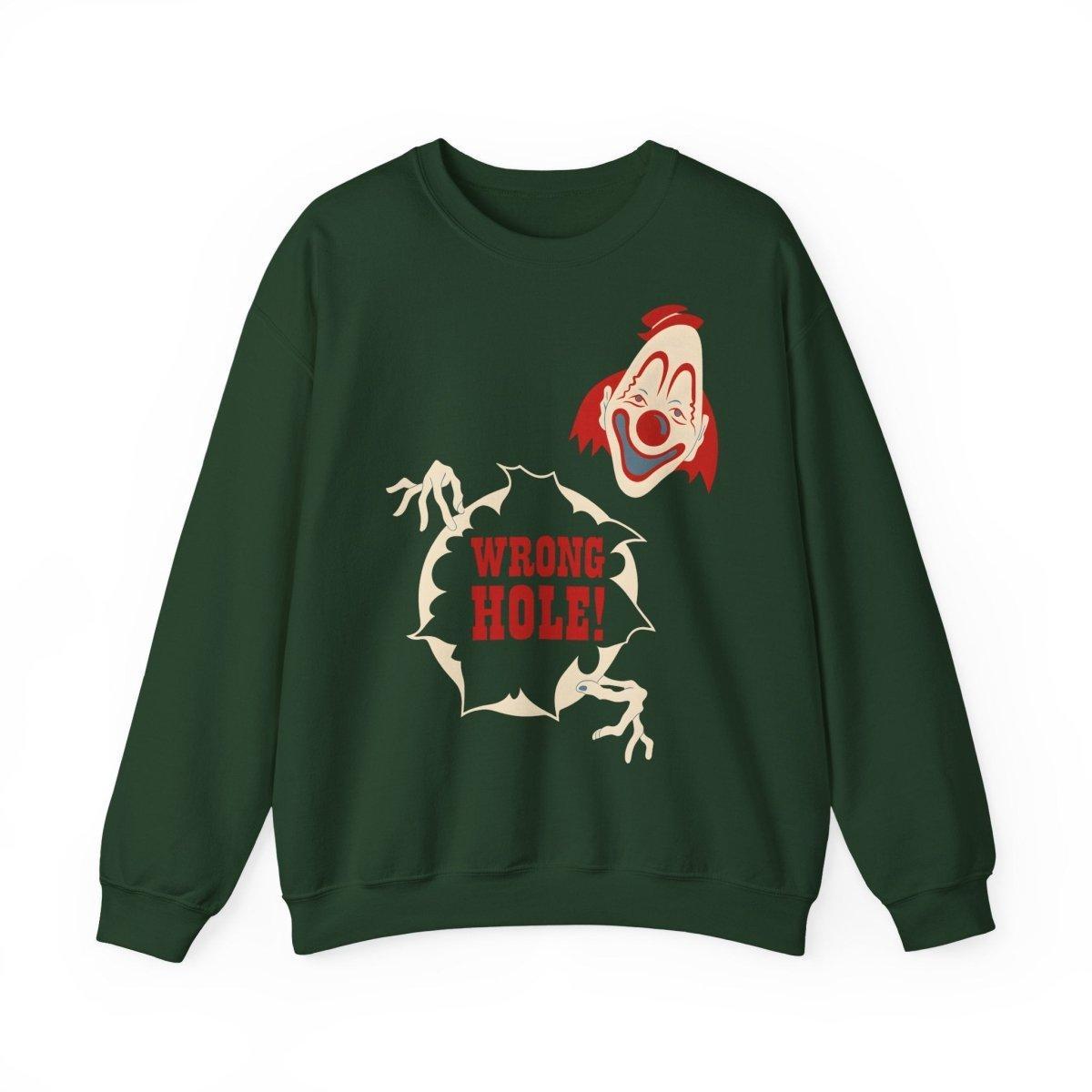 Sweatshirt – Wrong Hole! – Schwarzhumoriges Sweatshirt mit Clown-Design | True Insights Design mit Humor