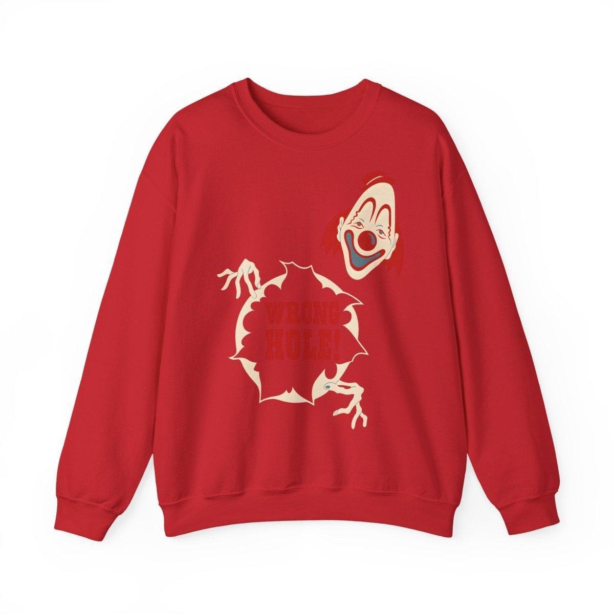Sweatshirt – Wrong Hole! – Schwarzhumoriges Sweatshirt mit Clown-Design | True Insights Design mit Humor