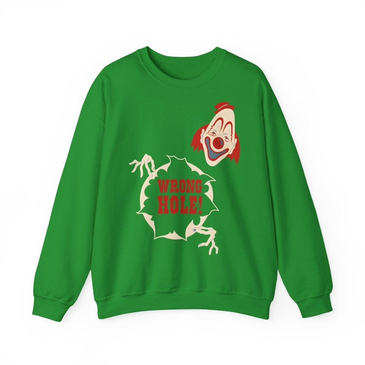 Sweatshirt – Wrong Hole! – Schwarzhumoriges Sweatshirt mit Clown-Design | True Insights Design mit Humor