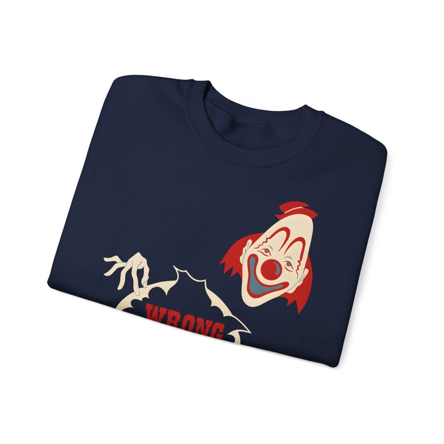 Sweatshirt – Wrong Hole! – Schwarzhumoriges Sweatshirt mit Clown-Design | True Insights Design mit Humor