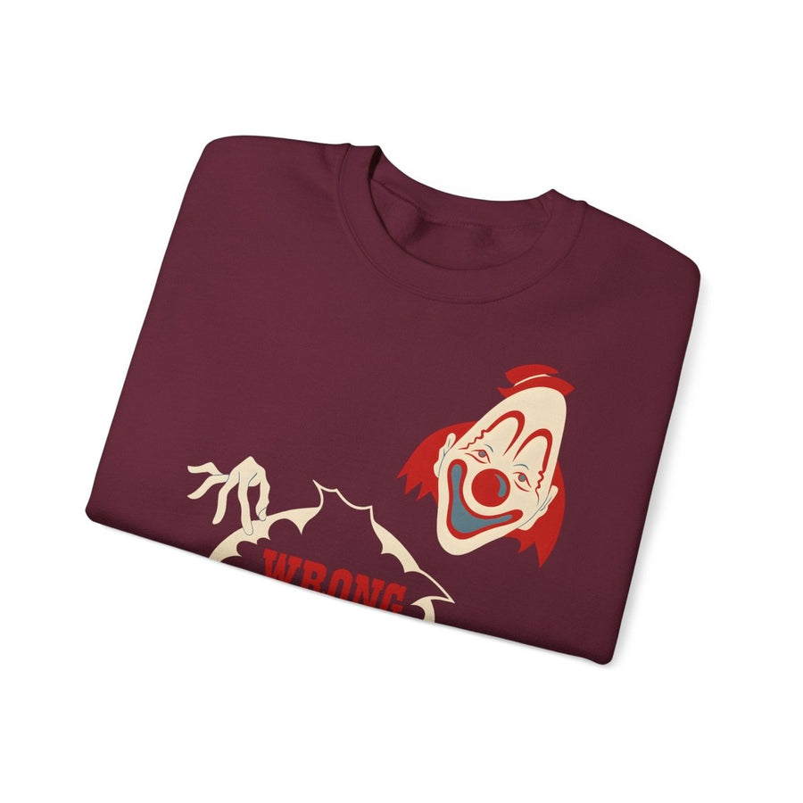 Sweatshirt – Wrong Hole! – Schwarzhumoriges Sweatshirt mit Clown-Design | True Insights Design mit Humor