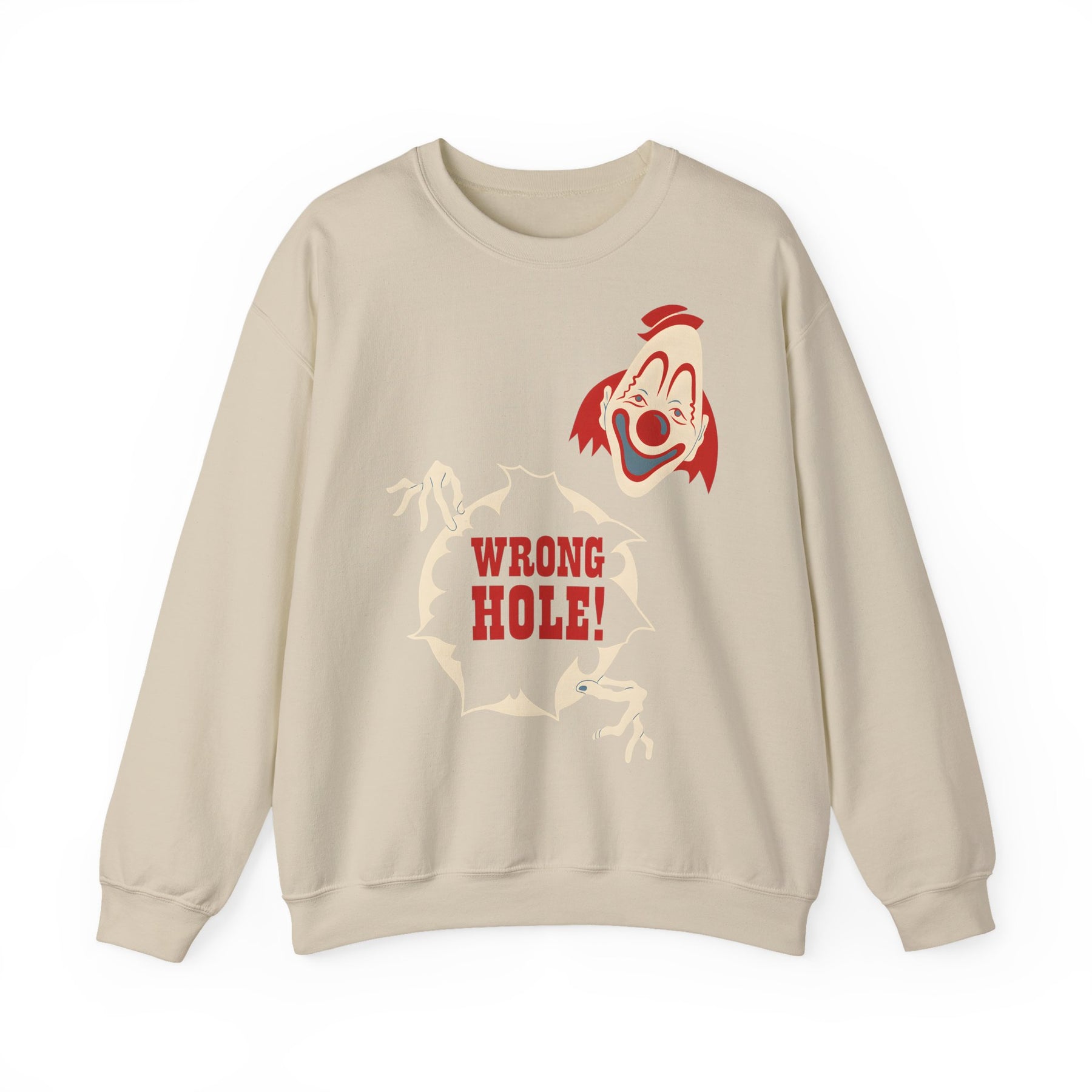 Sweatshirt – Wrong Hole! – Schwarzhumoriges Sweatshirt mit Clown-Design | True Insights Design mit Humor