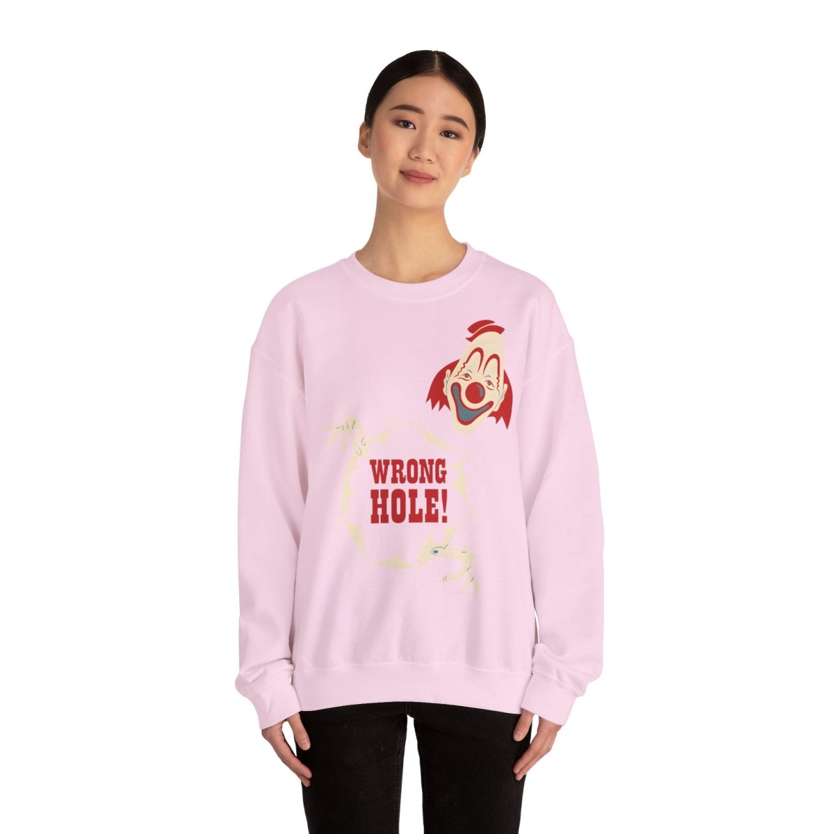 Sweatshirt – Wrong Hole! – Schwarzhumoriges Sweatshirt mit Clown-Design | True Insights Design mit Humor