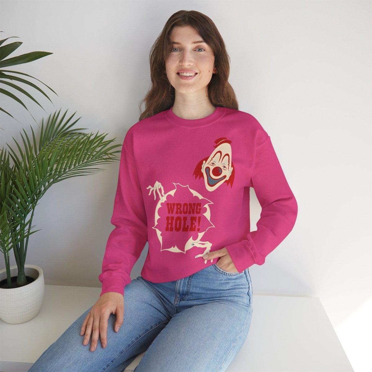 Sweatshirt – Wrong Hole! – Schwarzhumoriges Sweatshirt mit Clown-Design | True Insights Design mit Humor