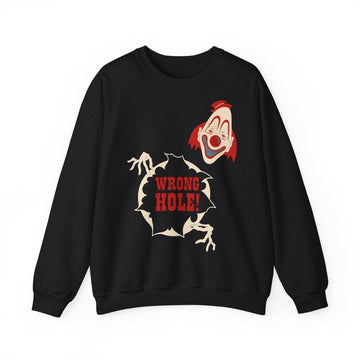 Sweatshirt – Wrong Hole! – Schwarzhumoriges Sweatshirt mit Clown-Design | True Insights Design mit Humor