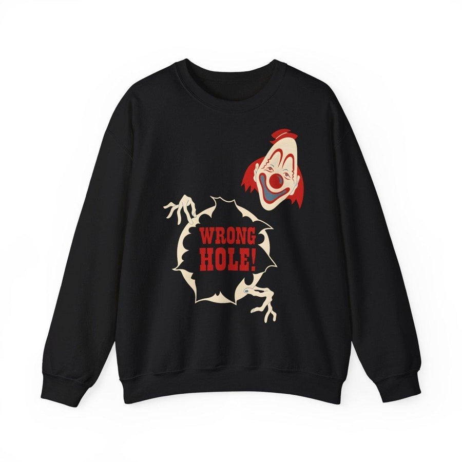 Sweatshirt – Wrong Hole! – Schwarzhumoriges Sweatshirt mit Clown-Design | True Insights Design mit Humor
