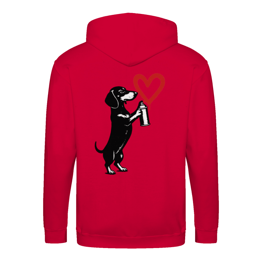 True Insights Zip Hoodie Dackel mit Spraydose in Fire Red, freches Graffiti-Motiv