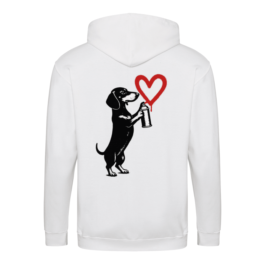 True Insights Zip Hoodie Dackel mit Spraydose in Arctic White, satirisches Graffiti-Motiv