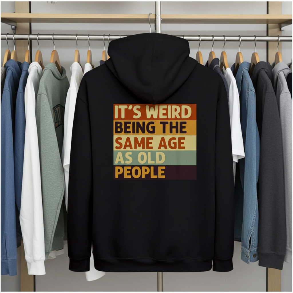 Zip Hoodie mit Spruch „It’s Weird Being the Same Age as Old People“ – Lustiger Kapuzenpullover mit Reißverschluss für Männer & Frauen-Zip Hoodie-True Insights